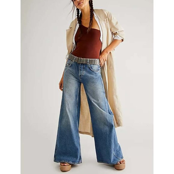 Free People Lovefool Low Rise Jeans / Blue Jade we the free size 32 - Picture 5 of 16